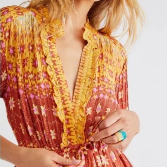 Free People Rare Feeling Dress in Goldenrod Combo Maxi Medium - Picture 3 of 10